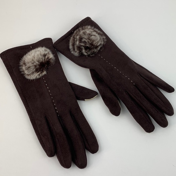 Women’s smart touch brown fleece fashion winter gloves size OSFM - Picture 1 of 8